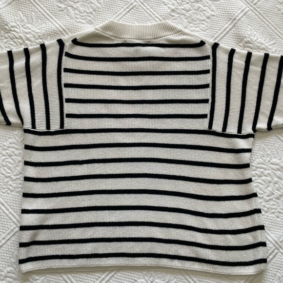 Banana Republic Crewneck Ribbed Striped Sweater Merino Wool Blend Cream Black M - Picture 9 of 14